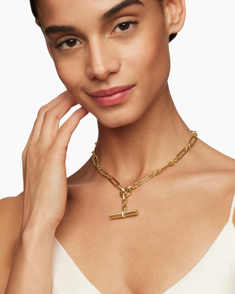 Womens Lexington E/W Chain Necklace in 18K Yellow Gold with Diamonds, 6.5mm