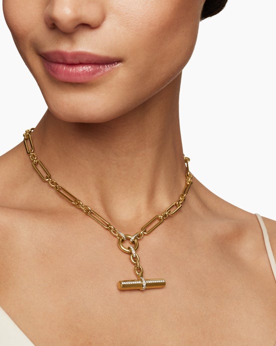 Lexington E/W Chain Necklace in 18K Yellow Gold with Diamonds, 6.5mm