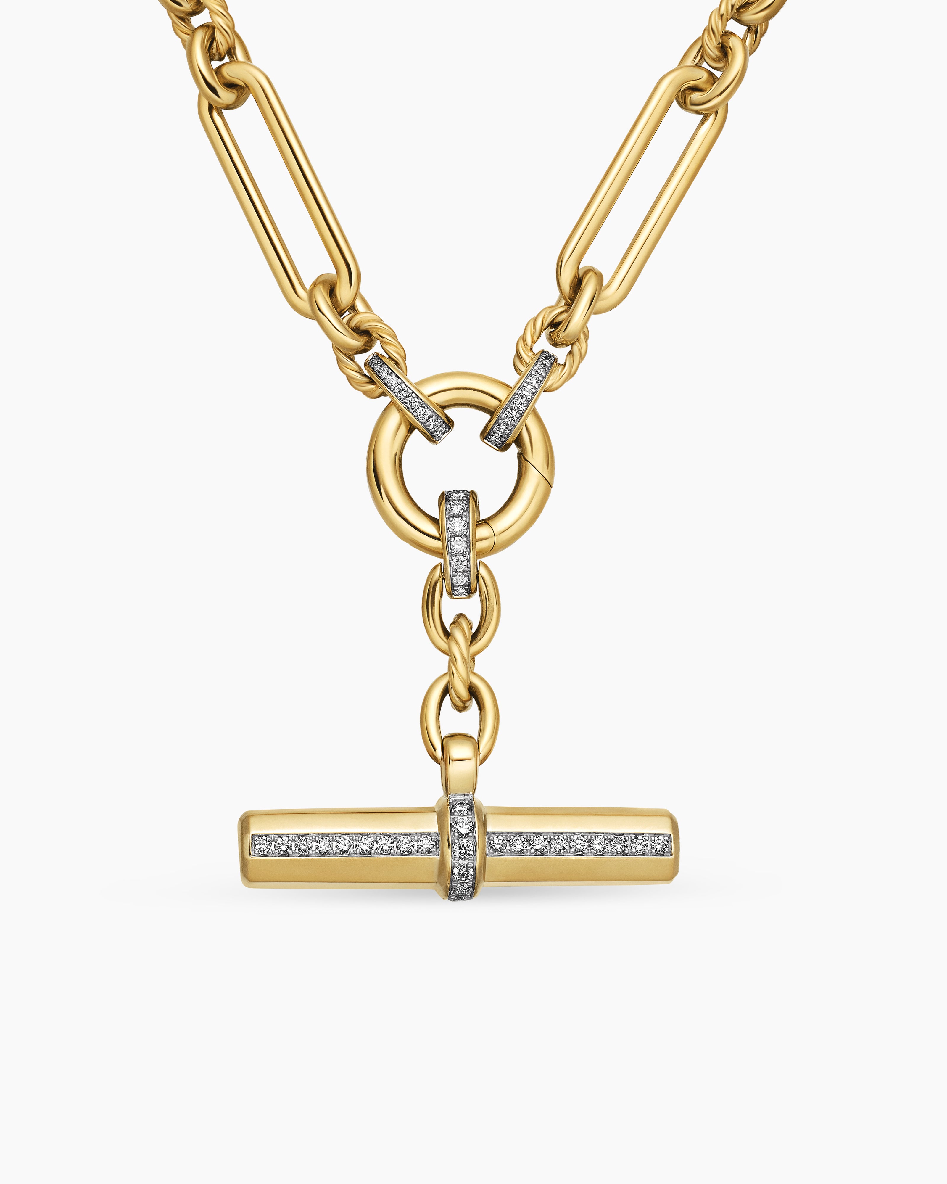 Womens Lexington E/W Chain Necklace in 18K Yellow Gold with Diamonds, 6.5mm