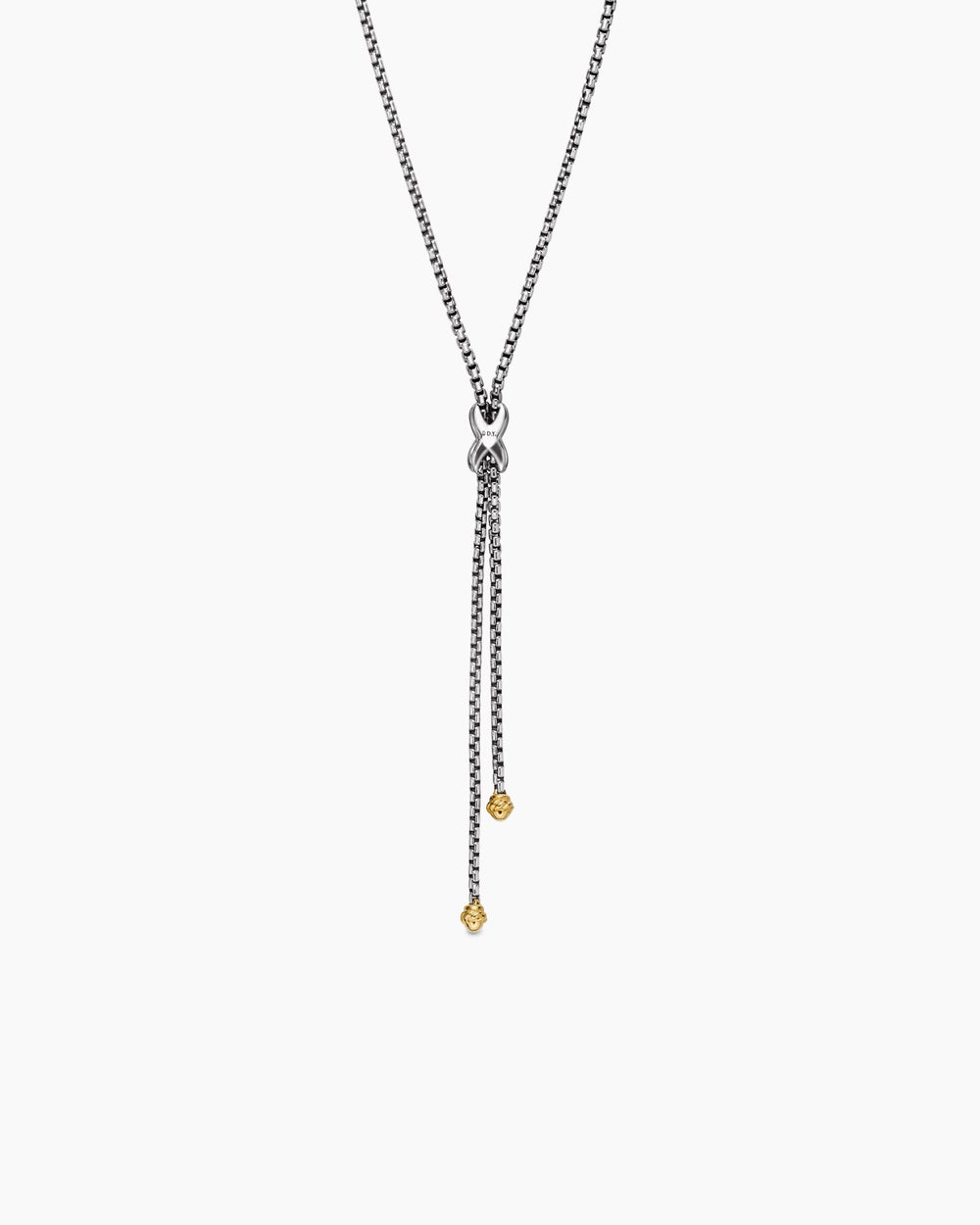 Womens Petite X Lariat Necklace in Sterling Silver with 18K Yellow Gold