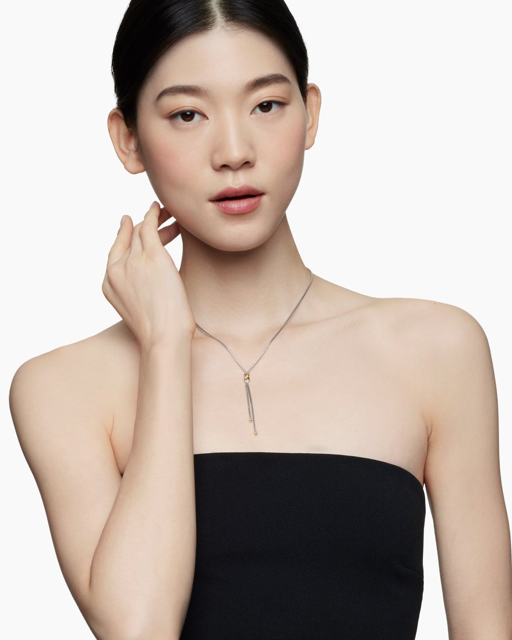Womens Petite X Lariat Necklace in Sterling Silver with 18K Yellow Gold