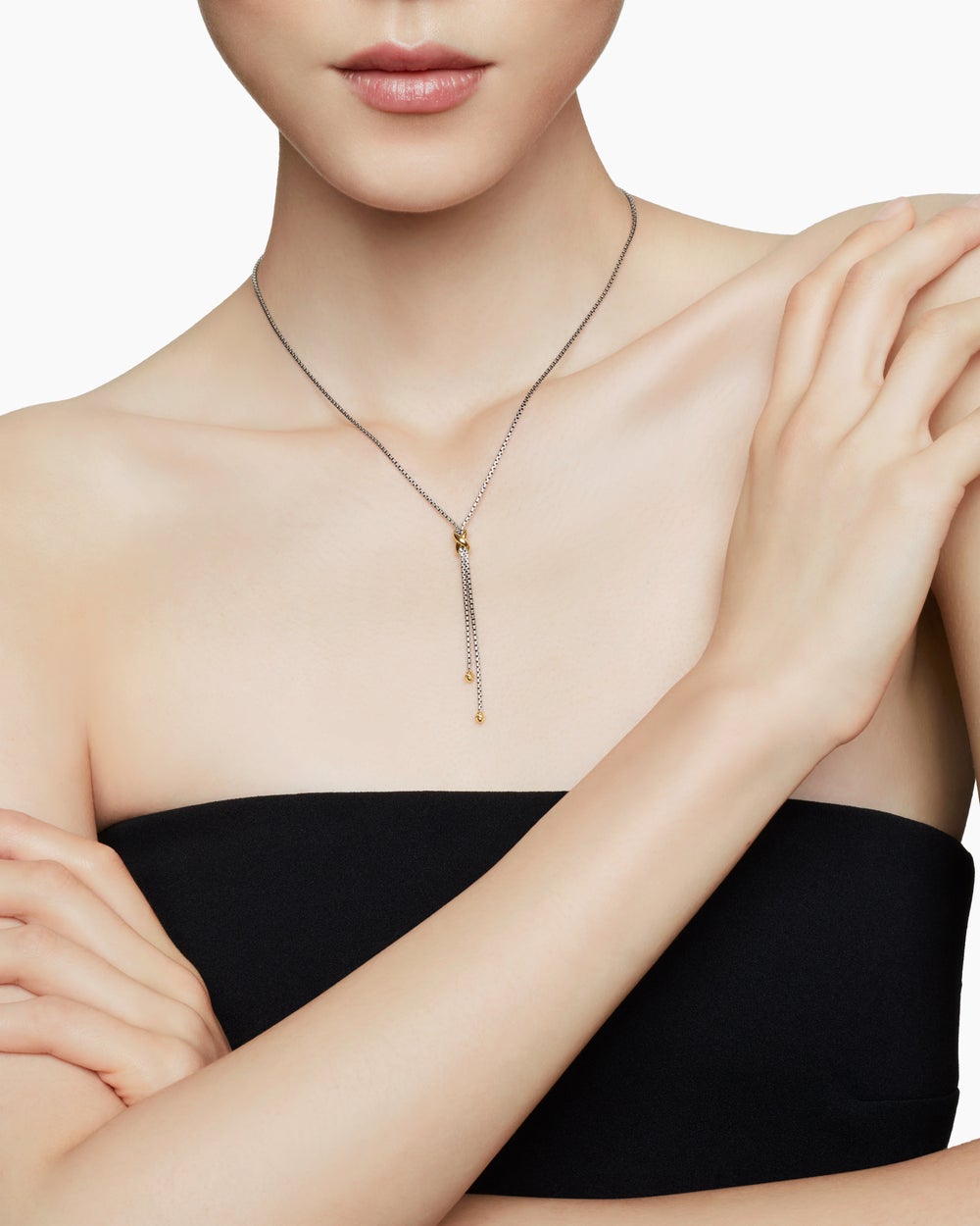 Womens Petite X Lariat Necklace in Sterling Silver with 18K Yellow Gold