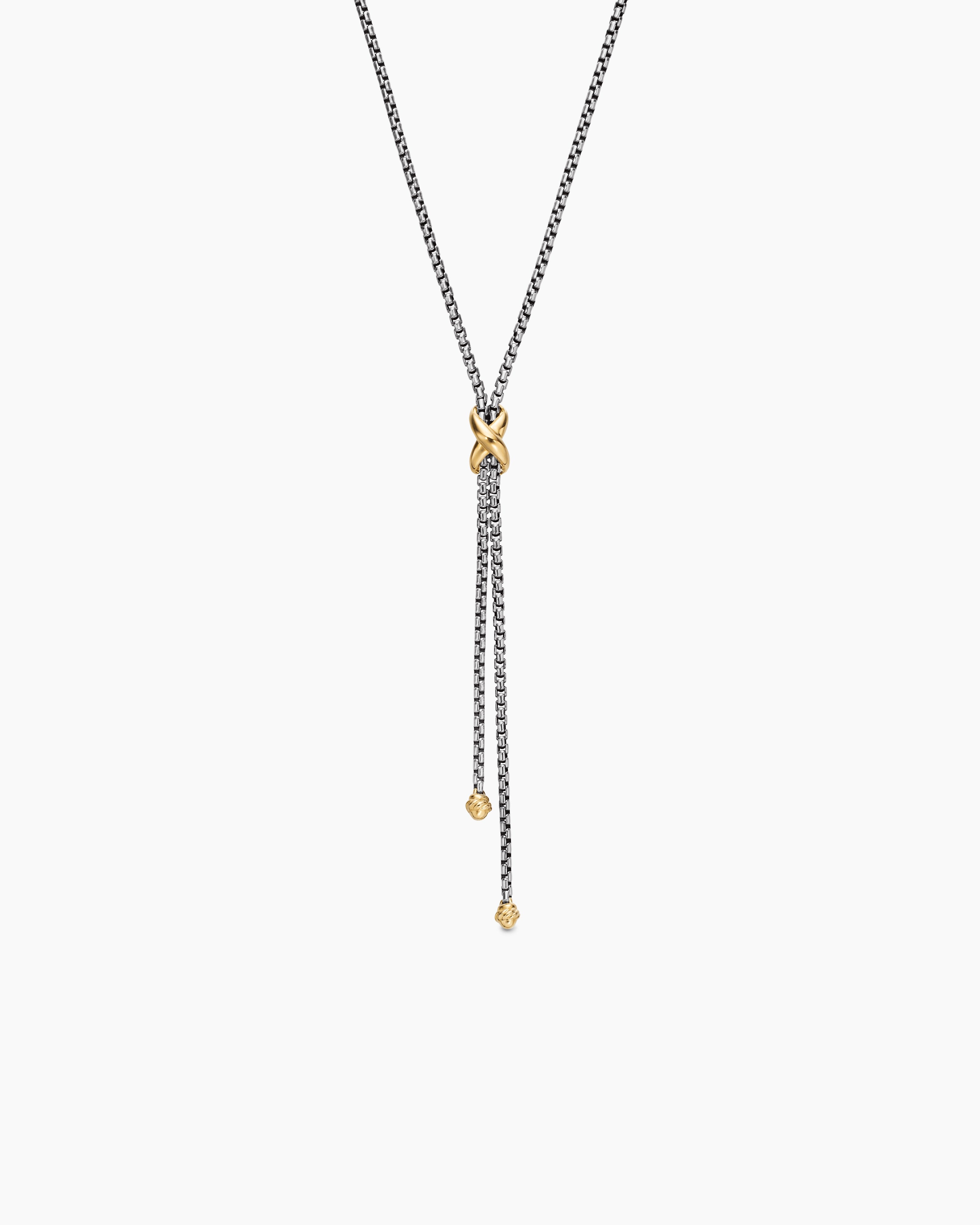 Womens Petite X Lariat Necklace in Sterling Silver with 18K Yellow Gold