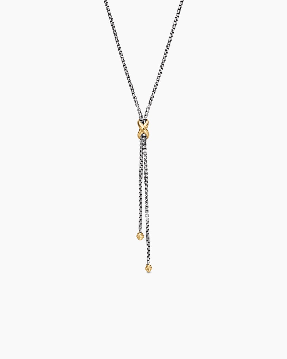 Womens Petite X Lariat Necklace in Sterling Silver with 18K Yellow Gold