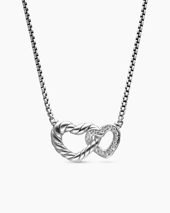 Collier Cable Collectibles® cœur imbriqué en argent massif avec diamants, 16,4 mm