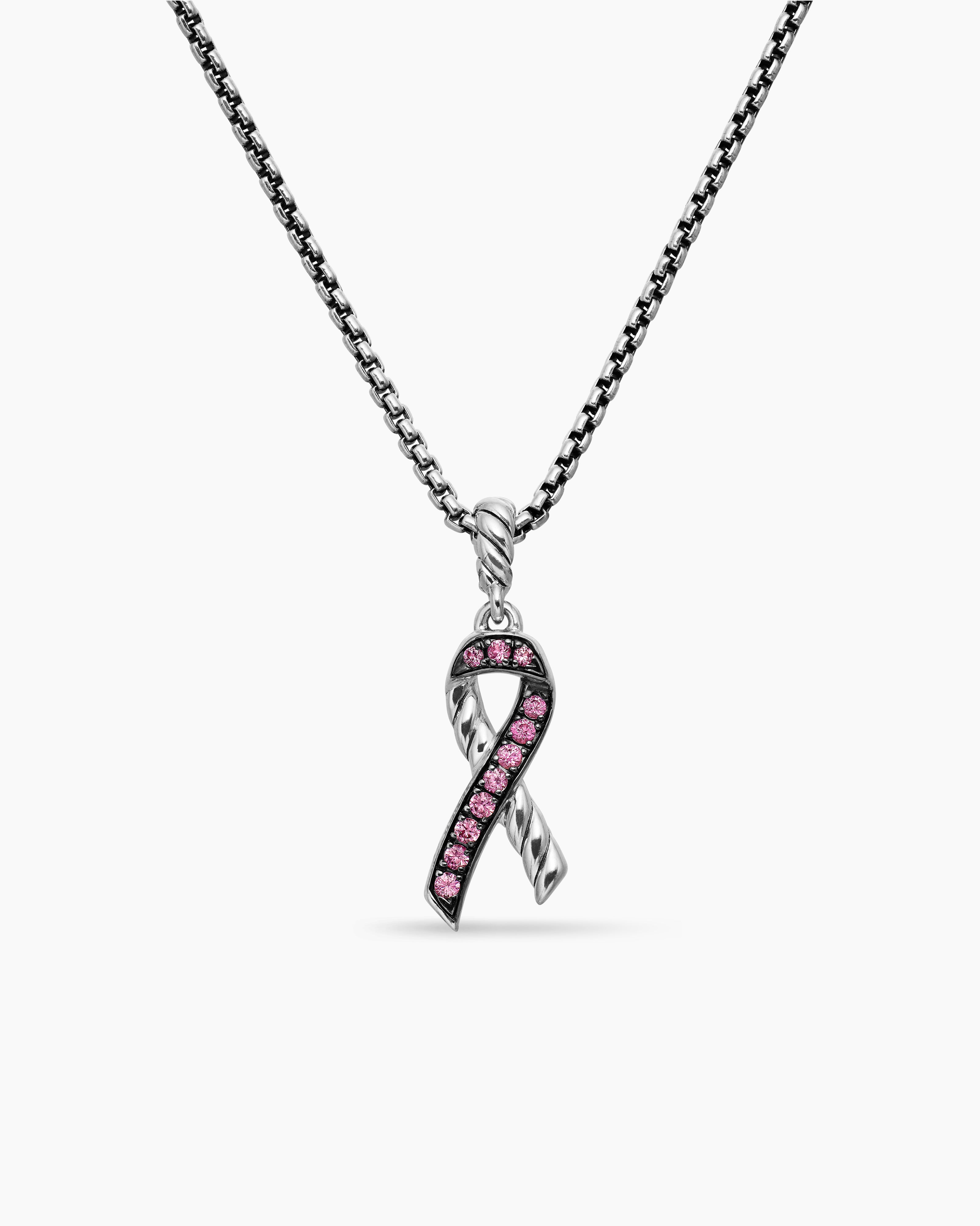 Womens Cable Collectibles&reg; Ribbon Necklace in Sterling Silver with Pink Sapphires, 24.4mm