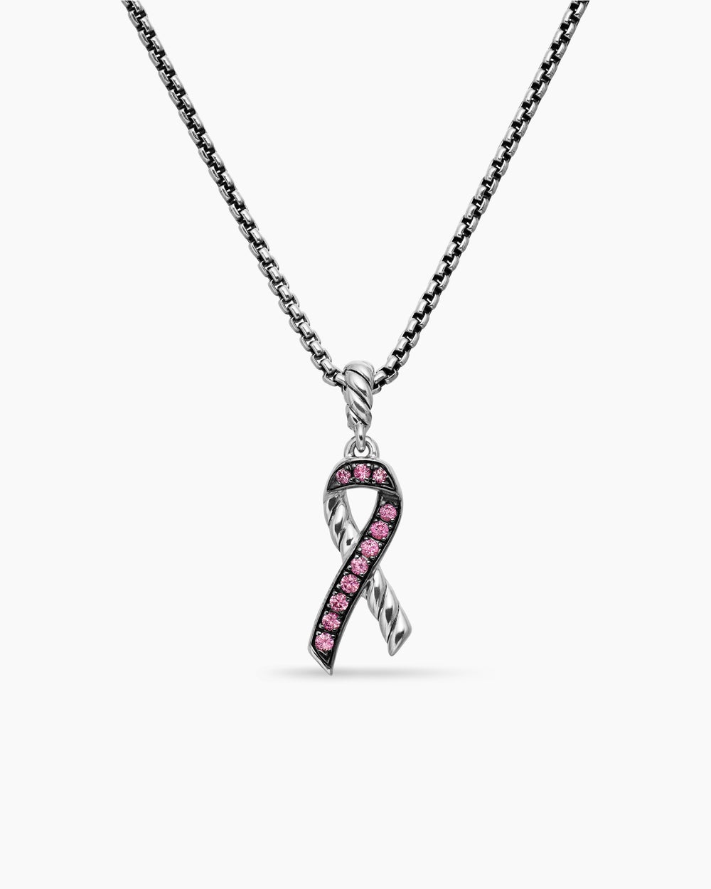 Womens Cable Collectibles® Ribbon Necklace in Sterling Silver with Pink Sapphires, 24.4mm