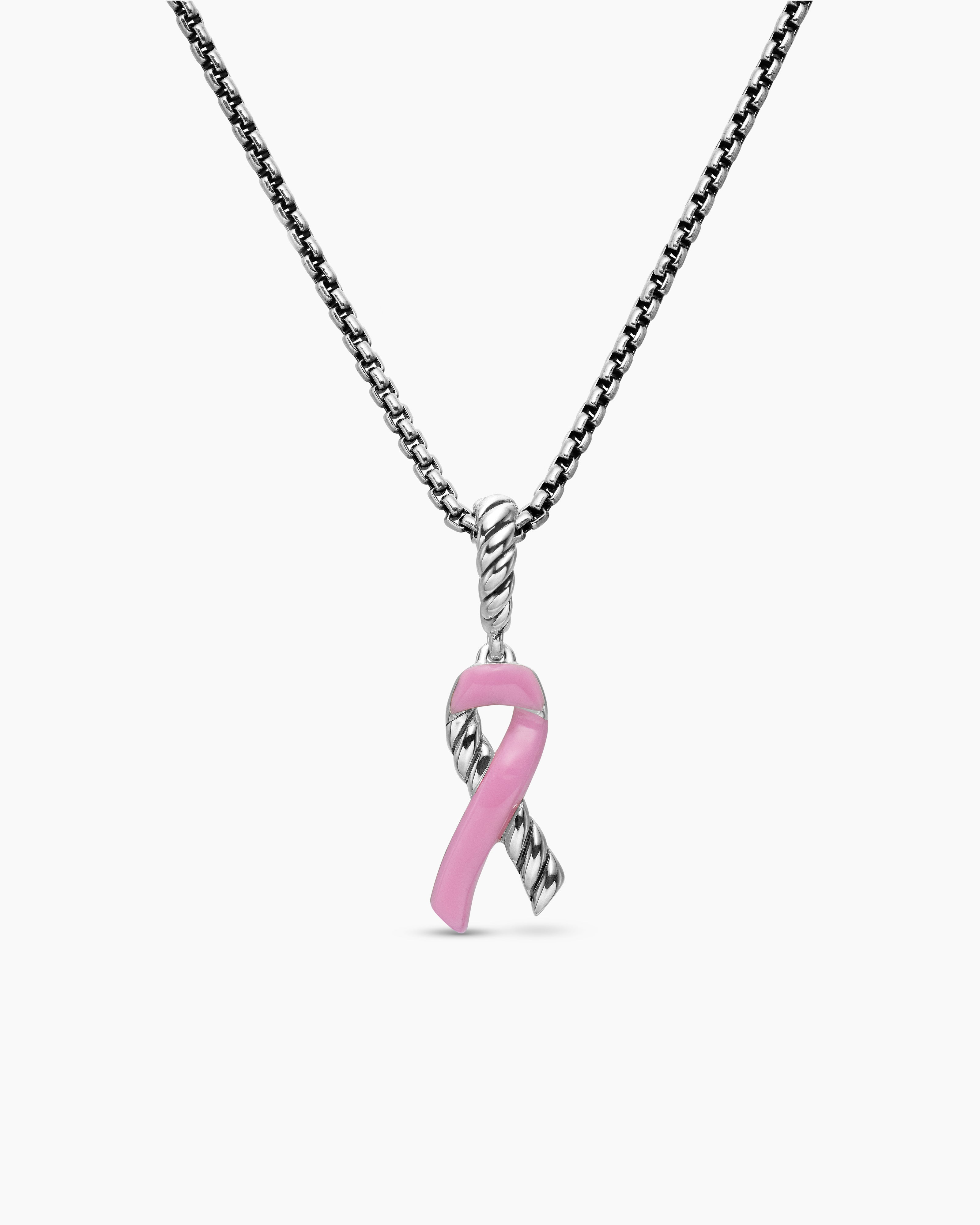 Womens Cable Collectibles&reg; Ribbon Necklace in Sterling Silver with Pink Enamel, 24.4mm