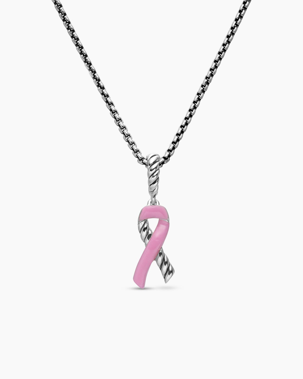 Womens Cable Collectibles® Ribbon Necklace in Sterling Silver with Pink Enamel, 24.4mm