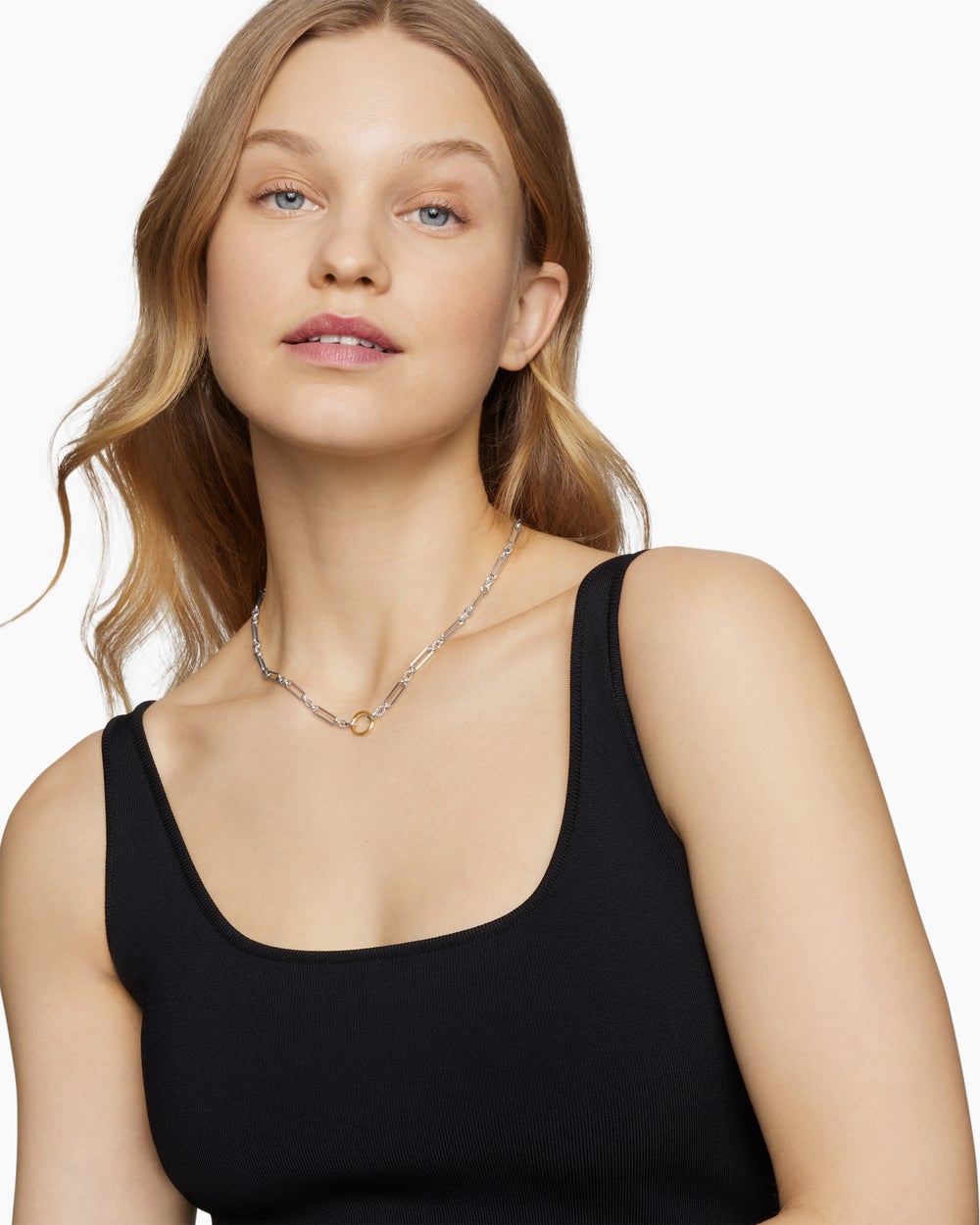 Womens Lexington Chain Necklace in Sterling Silver with 18K Yellow Gold, 4.5mm