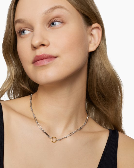 Lexington Chain Necklace in Sterling Silver with 18K Yellow Gold, 4.5mm