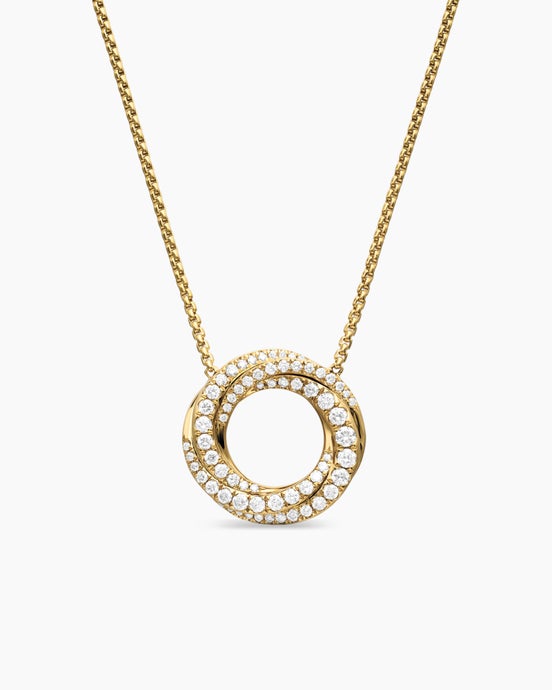 Collier pendentif pavé Crossover de petite taille en or jaune 18 carats avec diamants, 15,5 mm