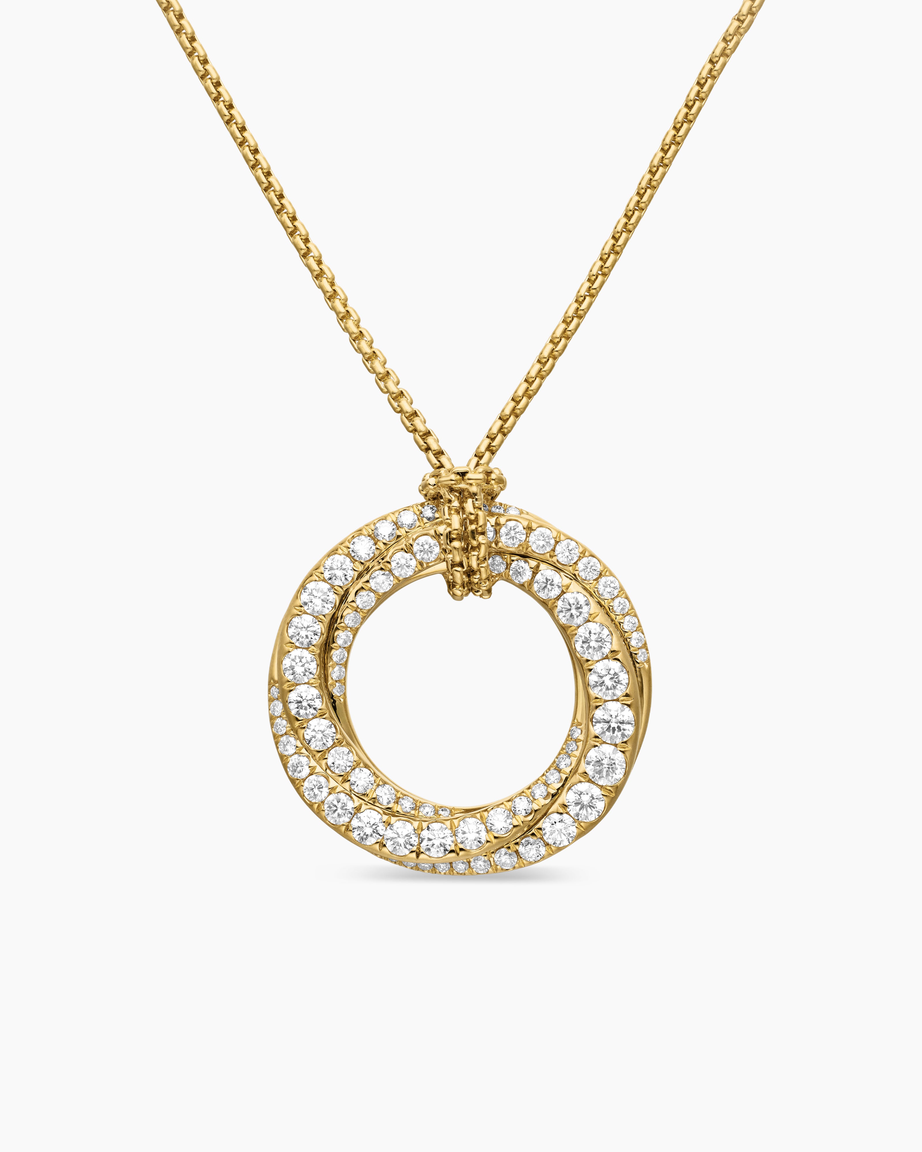 Womens Pav&eacute; Crossover Pendant Necklace in 18K Yellow Gold with Diamonds, 21mm