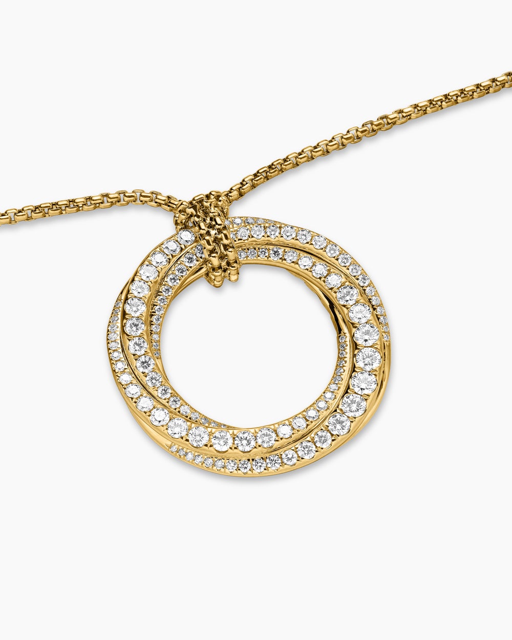 Womens Pavé Crossover Pendant Necklace in 18K Yellow Gold with Diamonds, 30mm