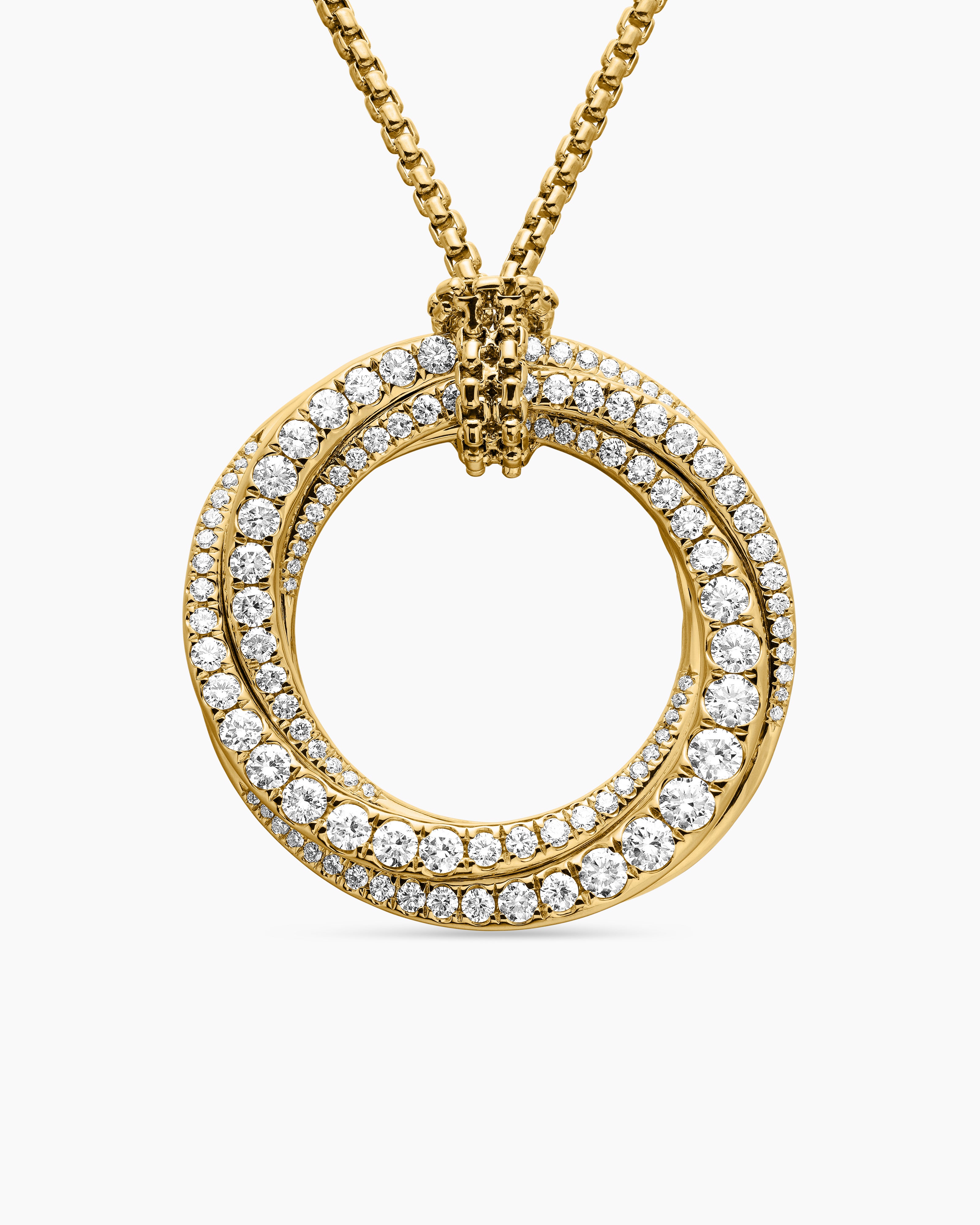 Womens Pav&eacute; Crossover Pendant Necklace in 18K Yellow Gold with Diamonds, 30mm