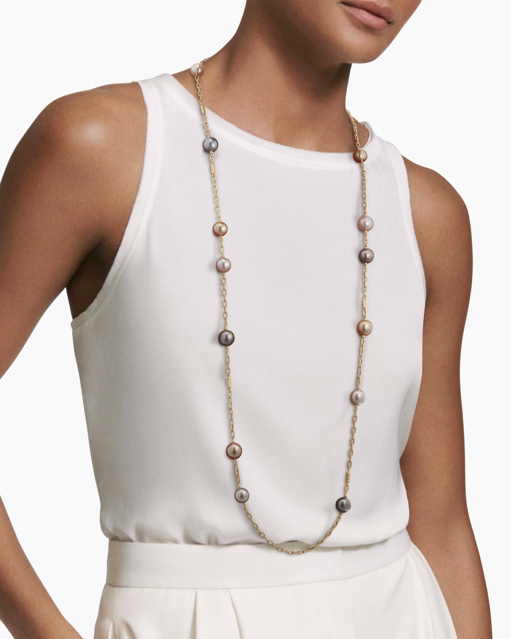 Womens DY Madison® Color Pearl Necklace in 18K Yellow Gold with Pearls, 6.2mm