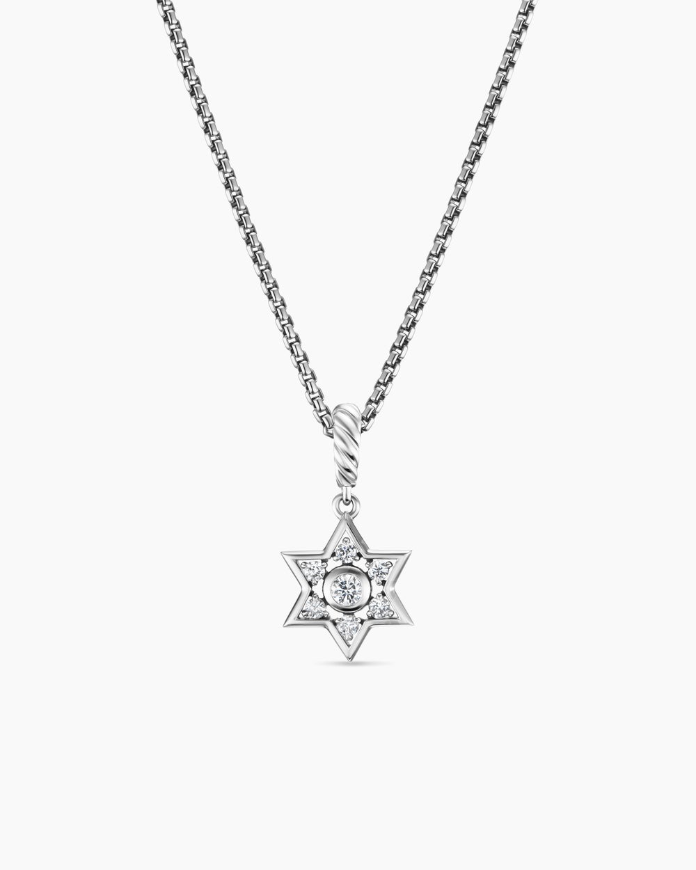 Womens Star of David Pendant Necklace in Sterling Silver with Diamonds, 12mm