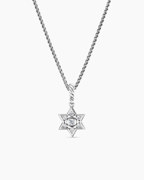 Star of David Pendant Necklace in Sterling Silver with Diamonds, 12mm
