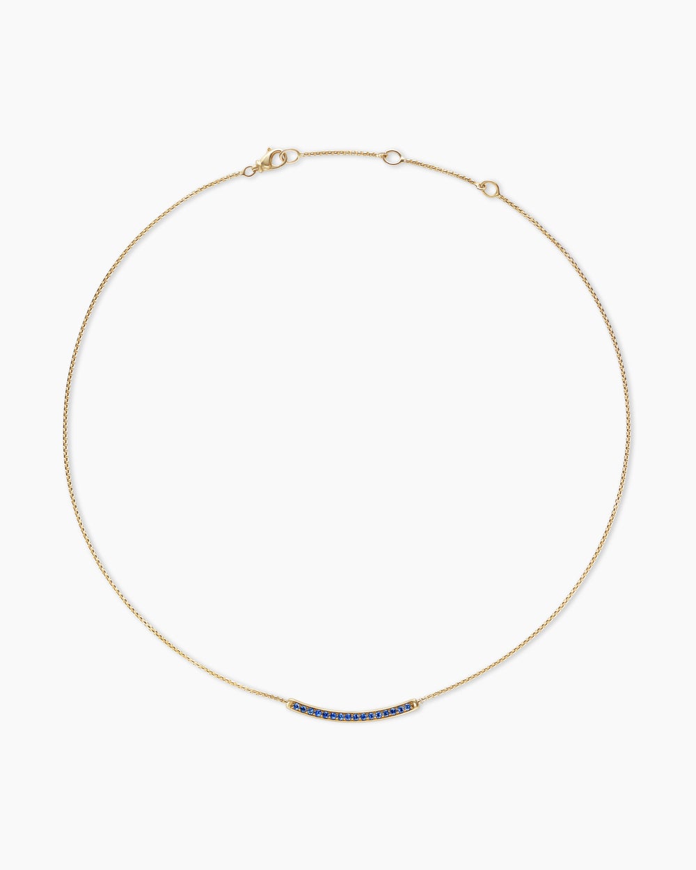 Womens Petite Pavé Bar Necklace in 18K Yellow Gold with Blue Sapphires, 1.25mm