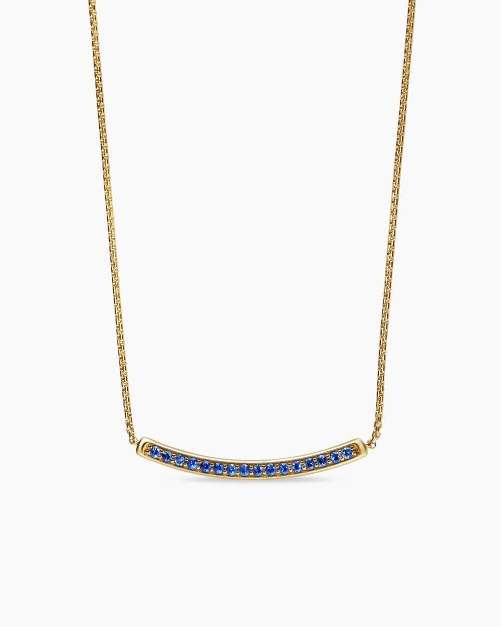 Womens Petite Pavé Bar Necklace in 18K Yellow Gold with Blue Sapphires, 1.25mm