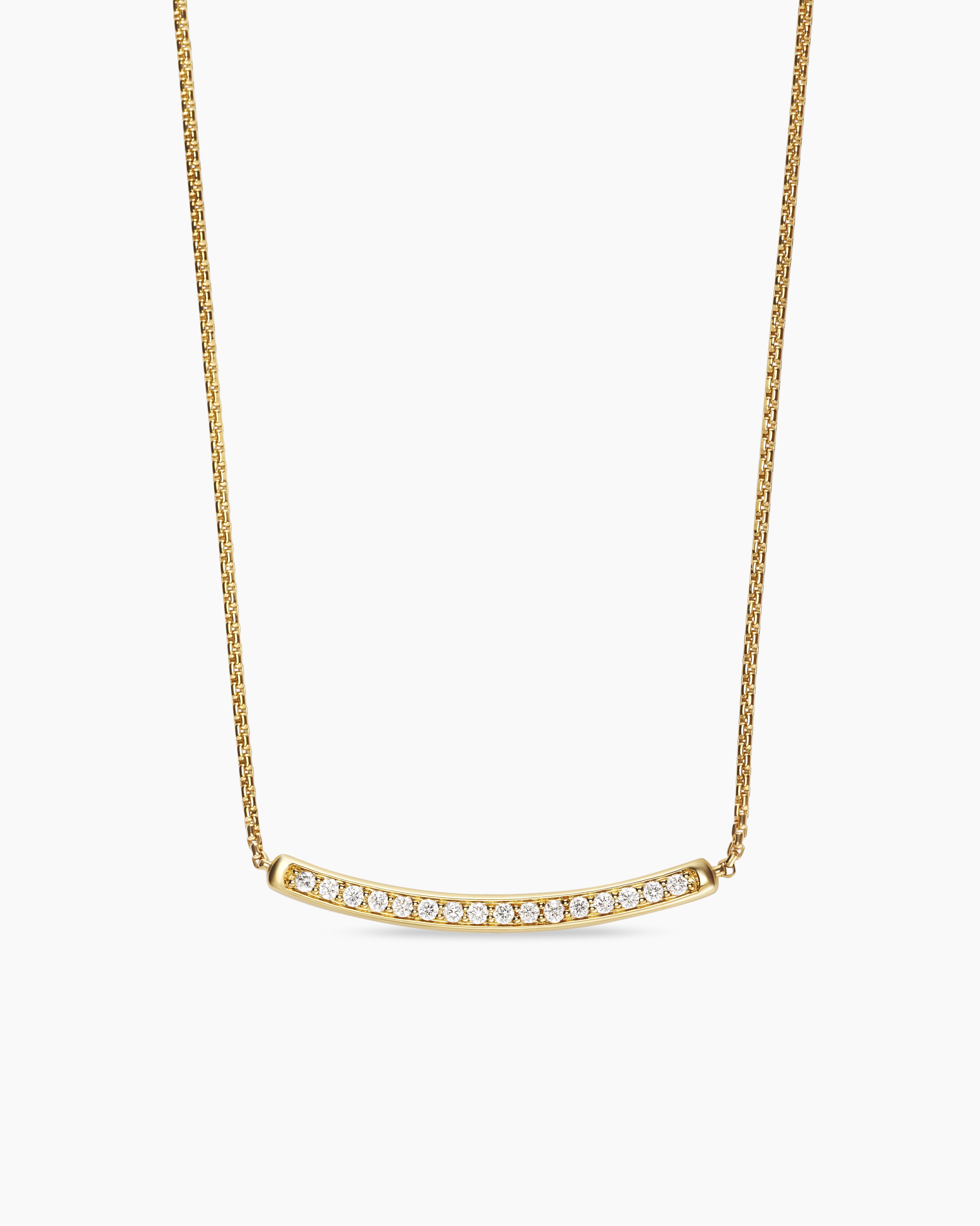 Womens Petite Pav&eacute; Bar Necklace in 18ct Yellow Gold with Diamonds, 1.25mm