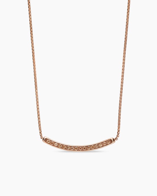 Petite Pavé Bar Necklace in 18ct Rose Gold with Cognac Diamonds, 1.25mm