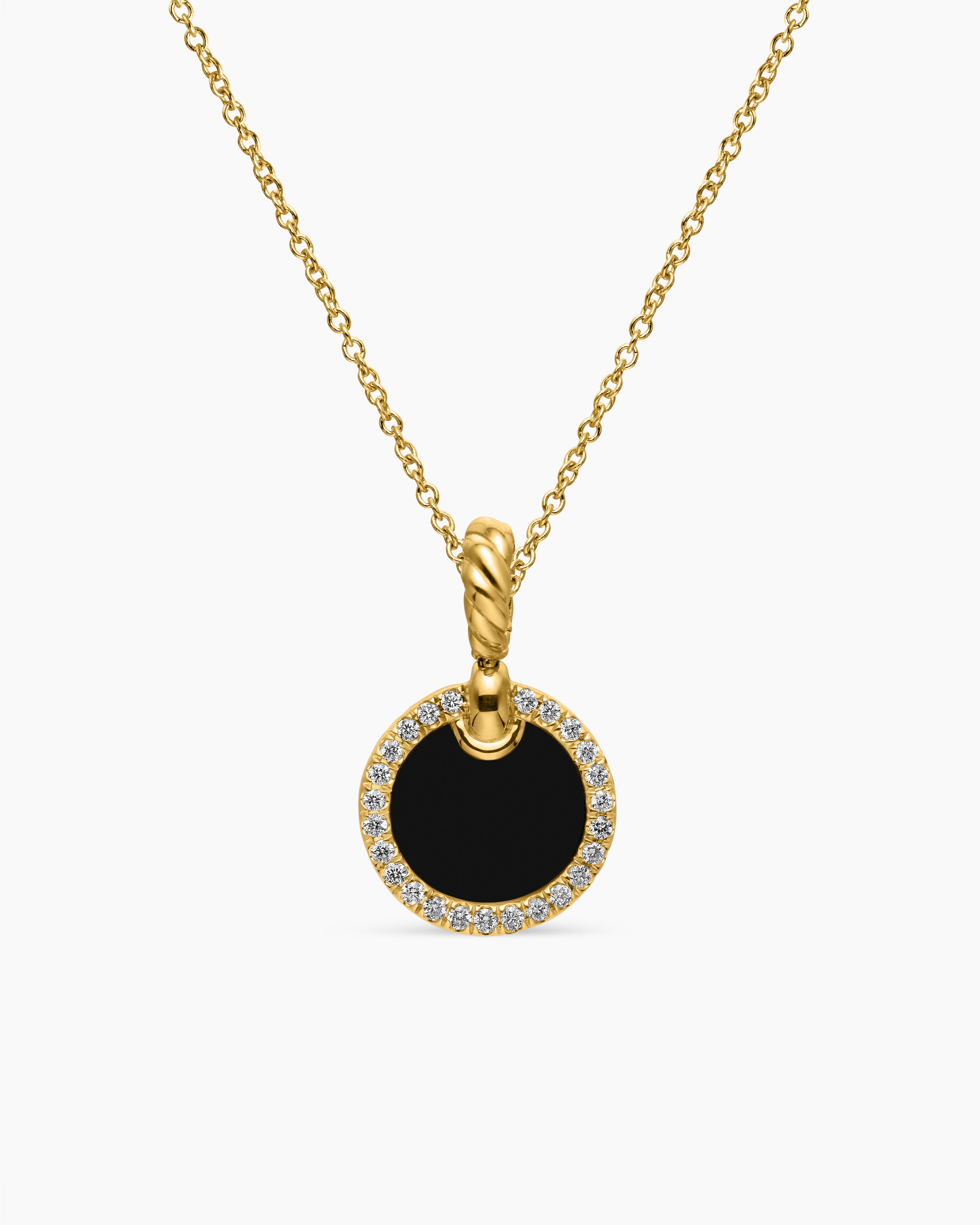 Womens Petite DY Elements&reg; Pendant Necklace in 18K Yellow Gold with Black Onyx and Diamonds, 17.8mm