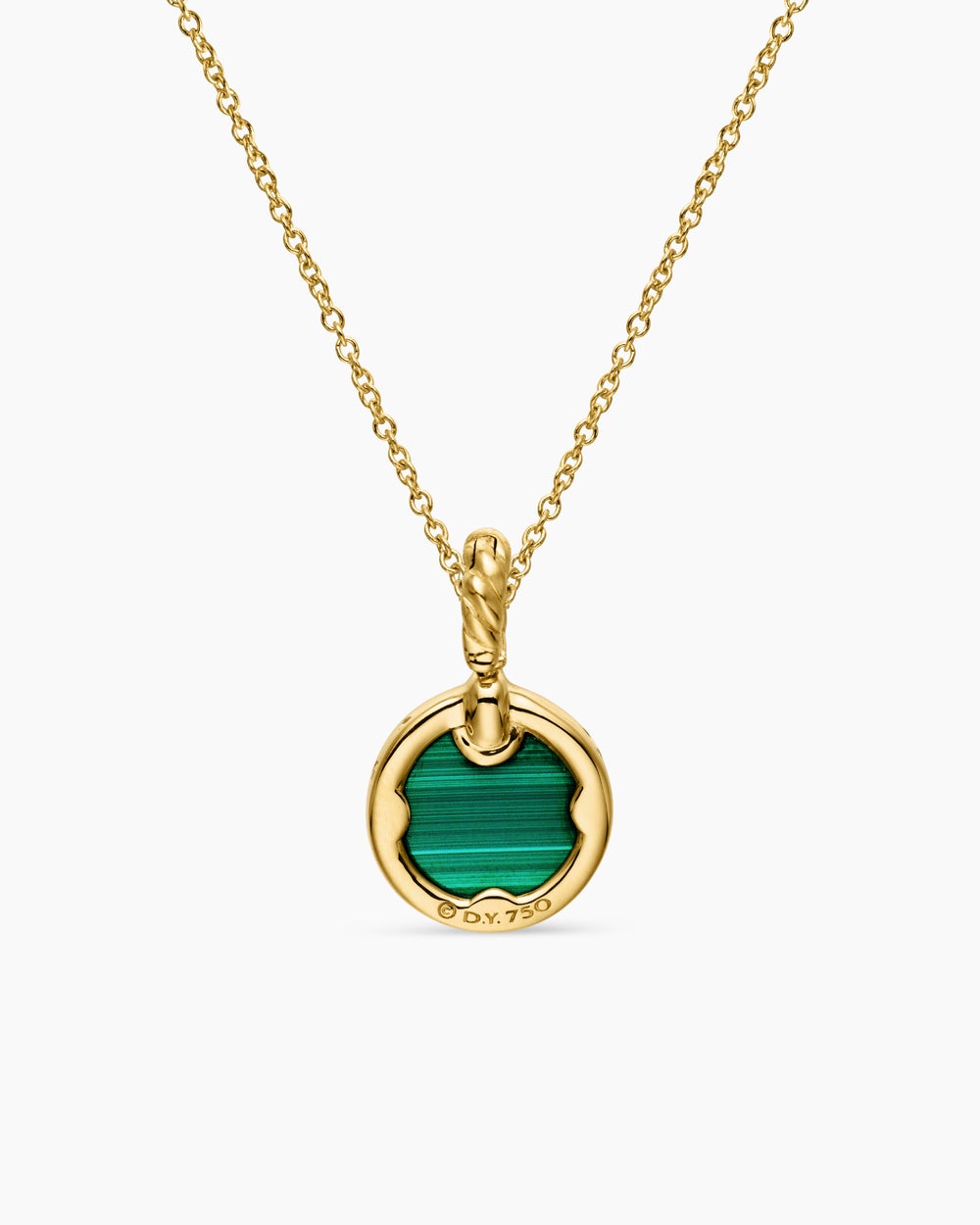 Womens Petite DY Elements® Pendant Necklace in 18K Yellow Gold with Malachite and Diamonds, 17.8mm