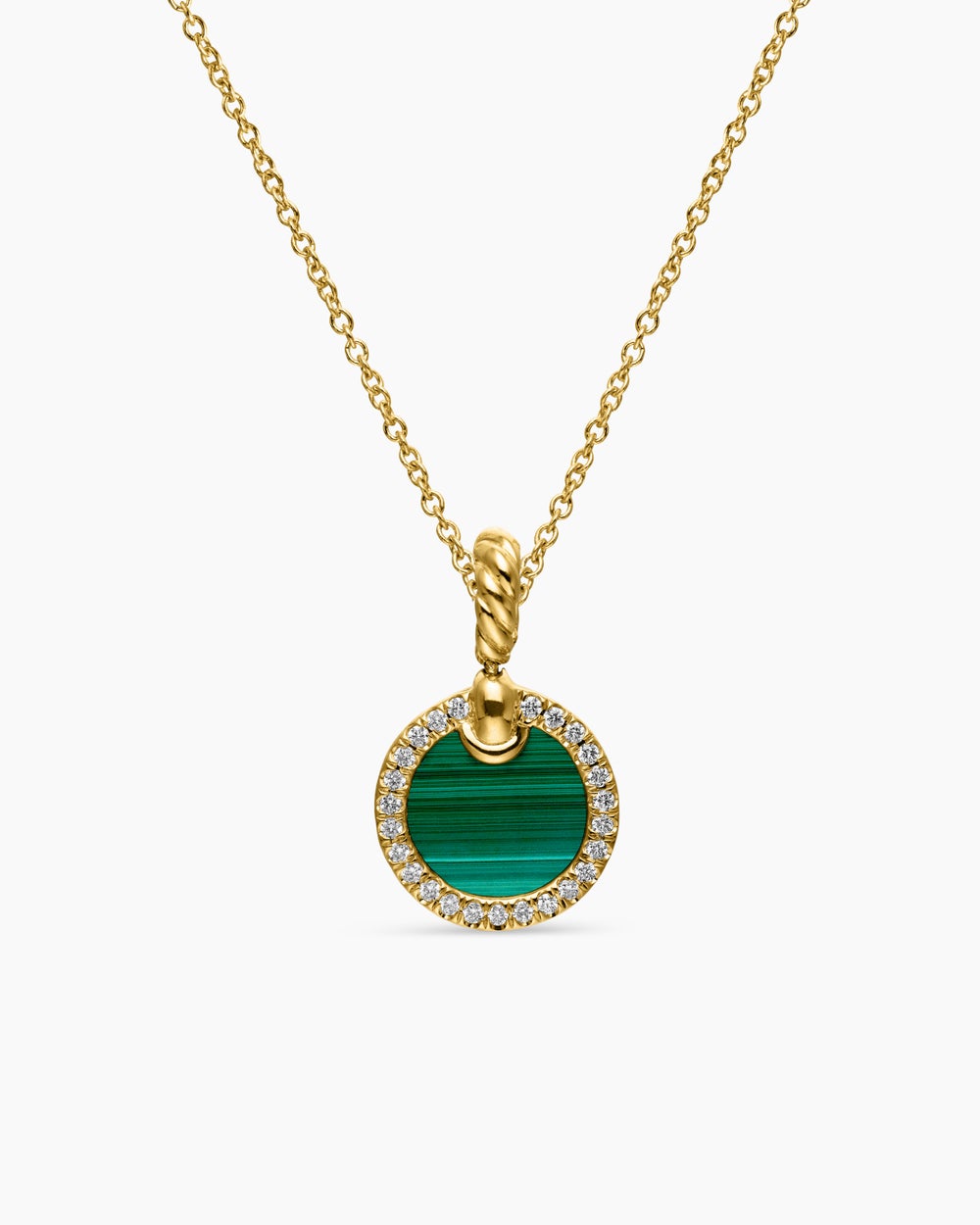 Womens Petite DY Elements® Pendant Necklace in 18K Yellow Gold with Malachite and Diamonds, 17.8mm