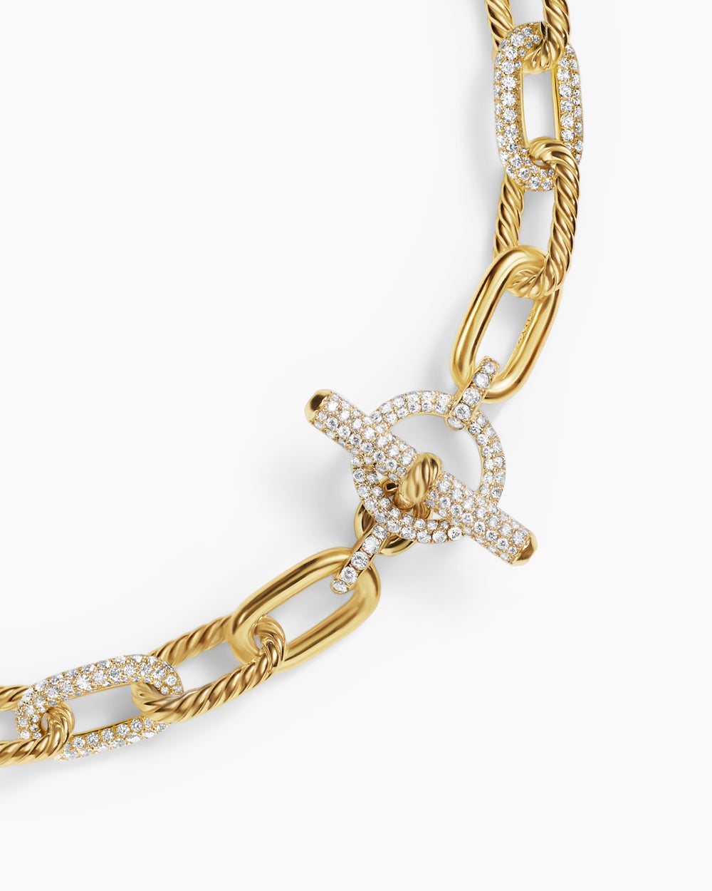 Womens DY Madison Toggle Chain Necklace in 18K Yellow Gold with Diamond Links, 11mm