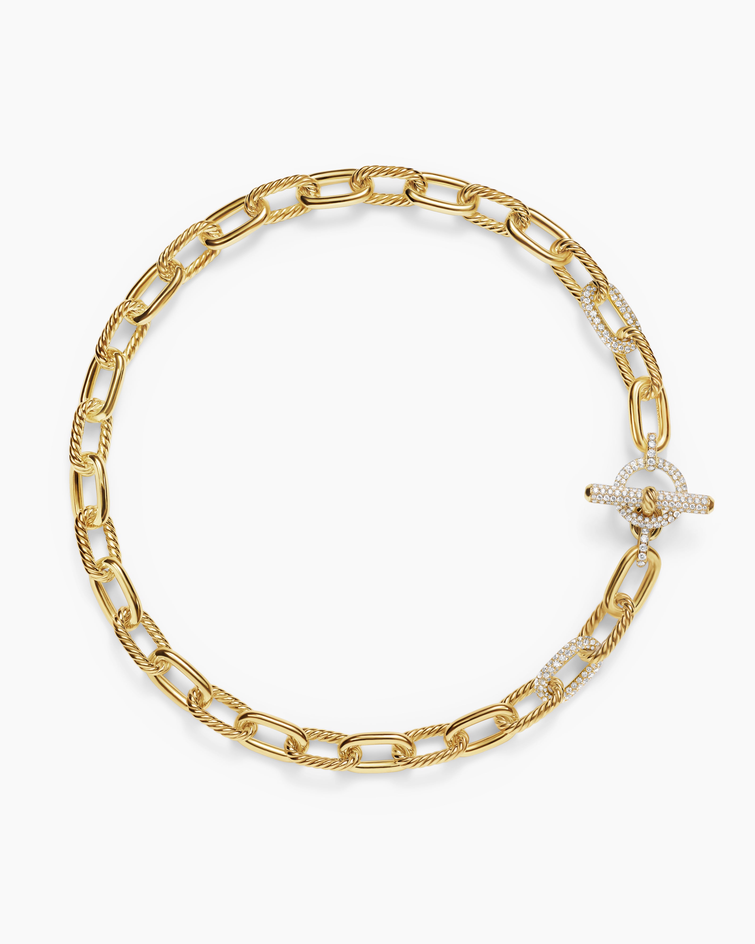 Womens DY Madison Toggle Chain Necklace in 18K Yellow Gold with Diamond Links, 11mm