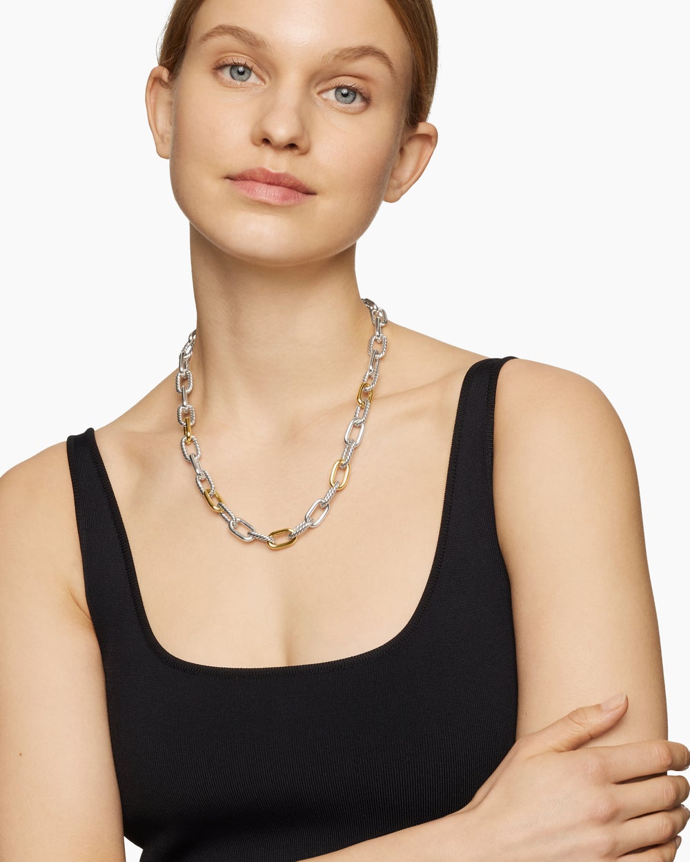 Collier chaîne DY Madison en argent sterling avec or jaune 18 carats, 11 mm pour femmes
