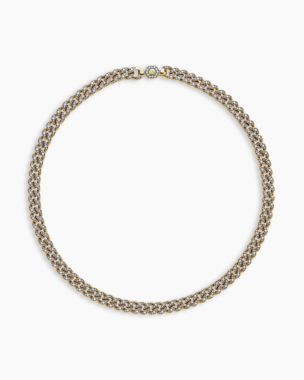 Womens Curb Chain Necklace in 18K Yellow Gold with Diamonds, 7mm