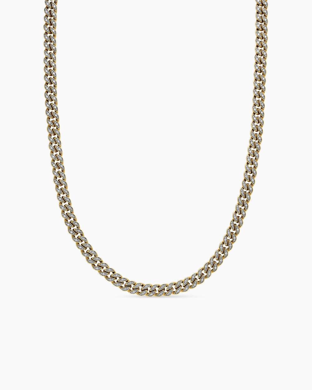 Womens Curb Chain Necklace in 18K Yellow Gold with Diamonds, 7mm