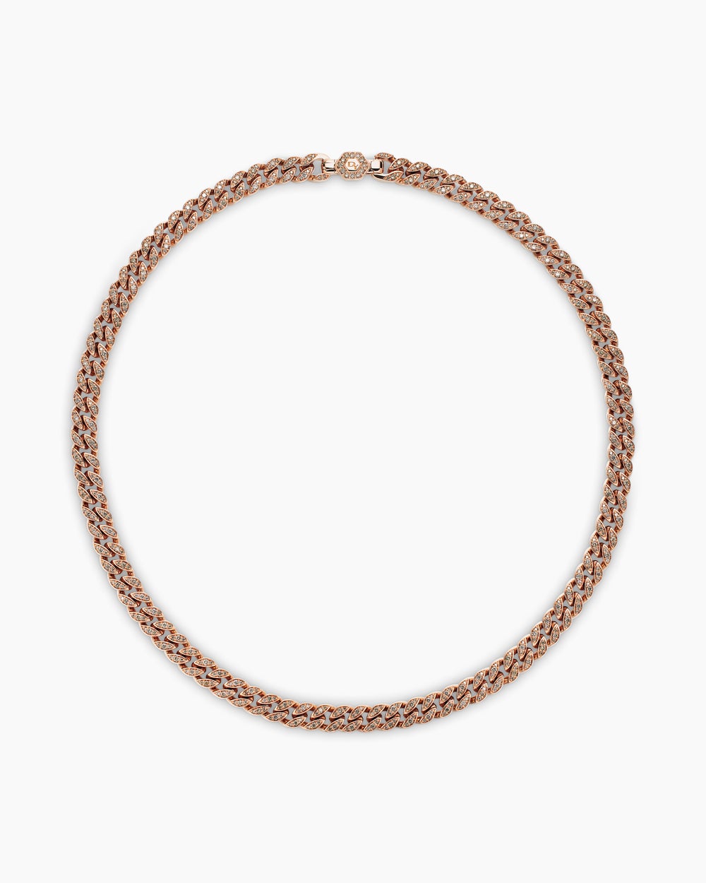 Womens Curb Chain Necklace in 18K Rose Gold with Diamonds, 7mm