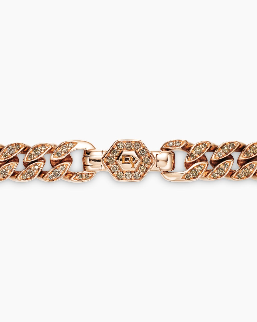 Womens Curb Chain Necklace in 18K Rose Gold with Diamonds, 7mm