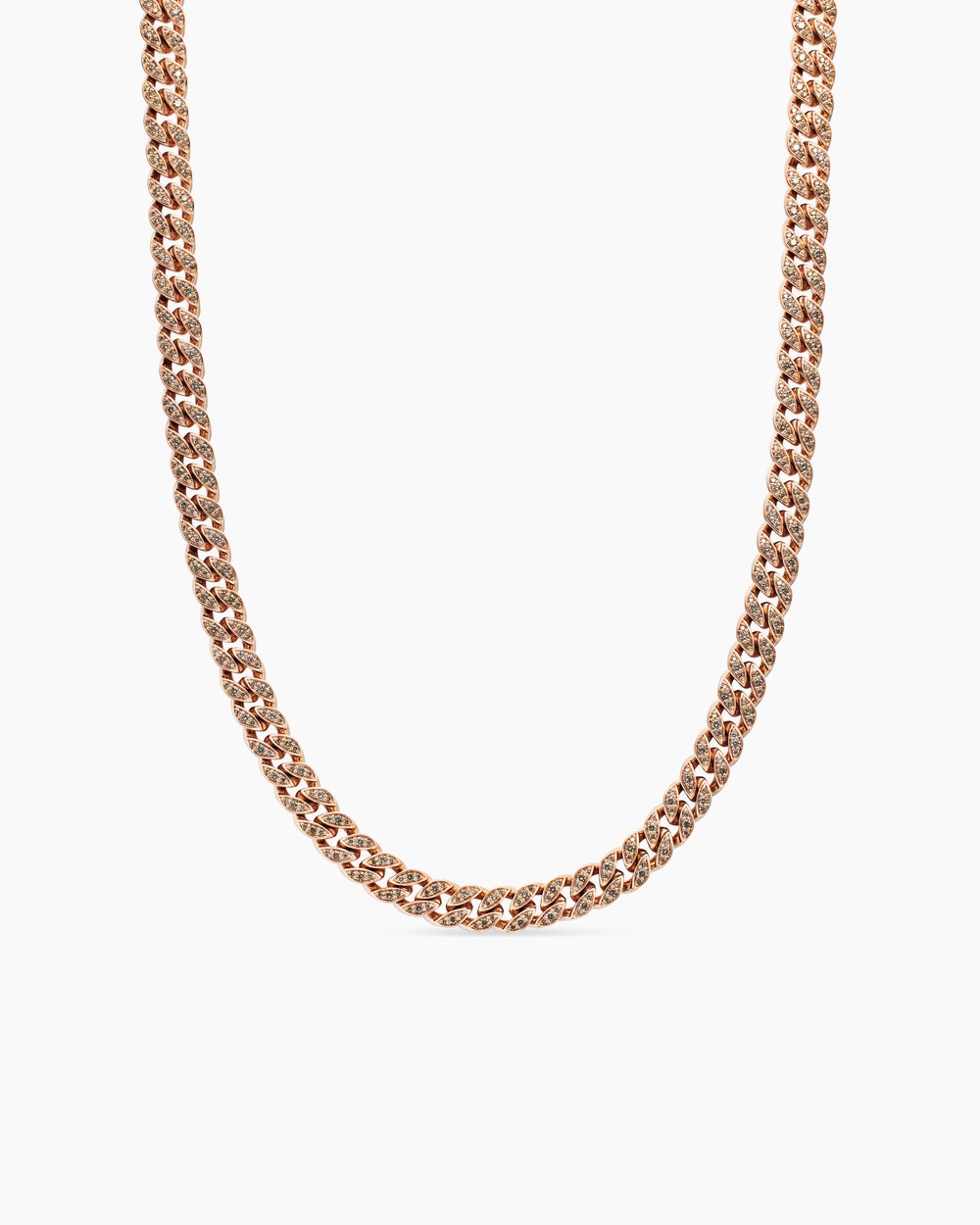 Womens Curb Chain Necklace in 18K Rose Gold with Diamonds, 7mm