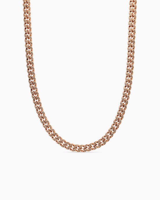 Curb Chain Necklace in 18K Rose Gold with Diamonds, 7mm