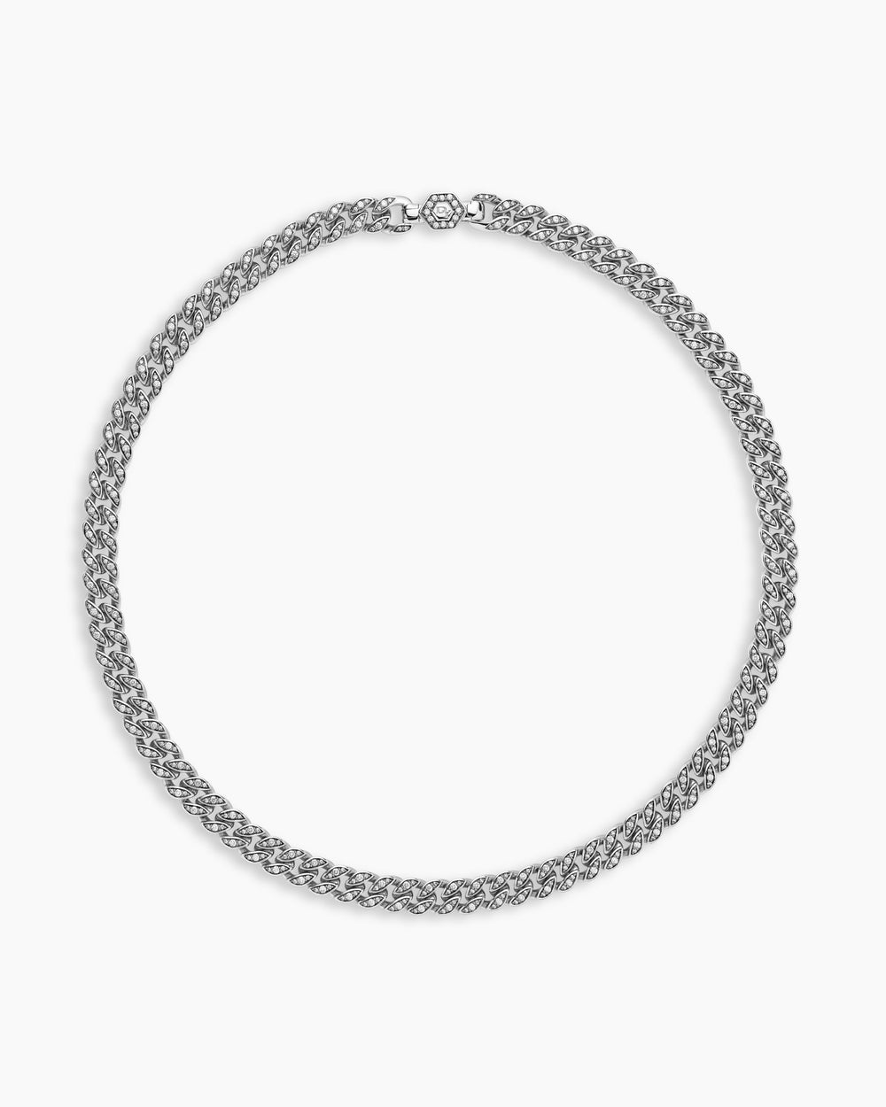 Womens Curb Chain Necklace in Sterling Silver with Diamonds, 7mm
