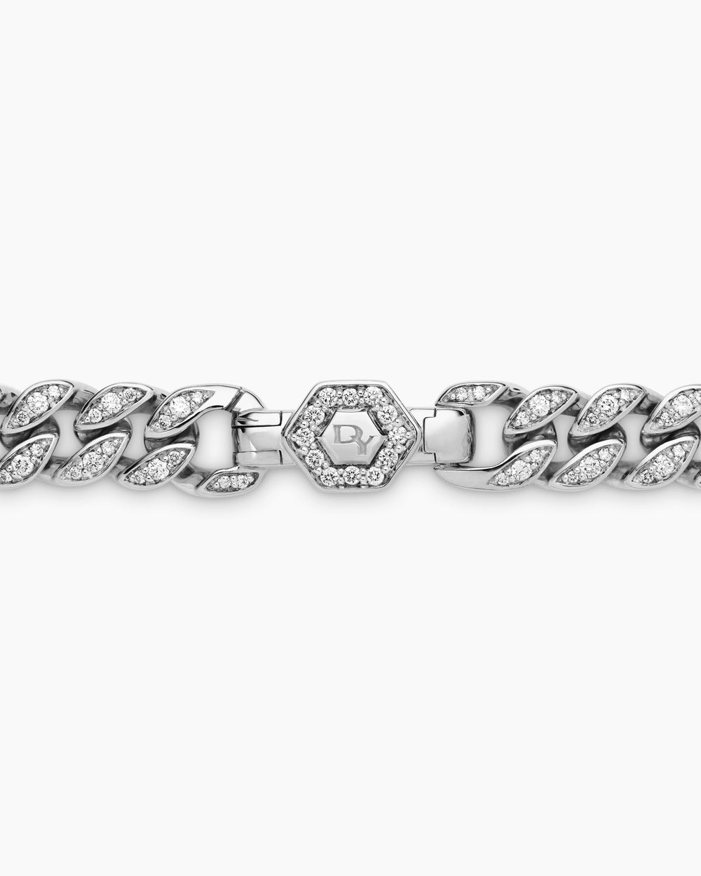 Womens Curb Chain Necklace in Sterling Silver with Diamonds, 7mm
