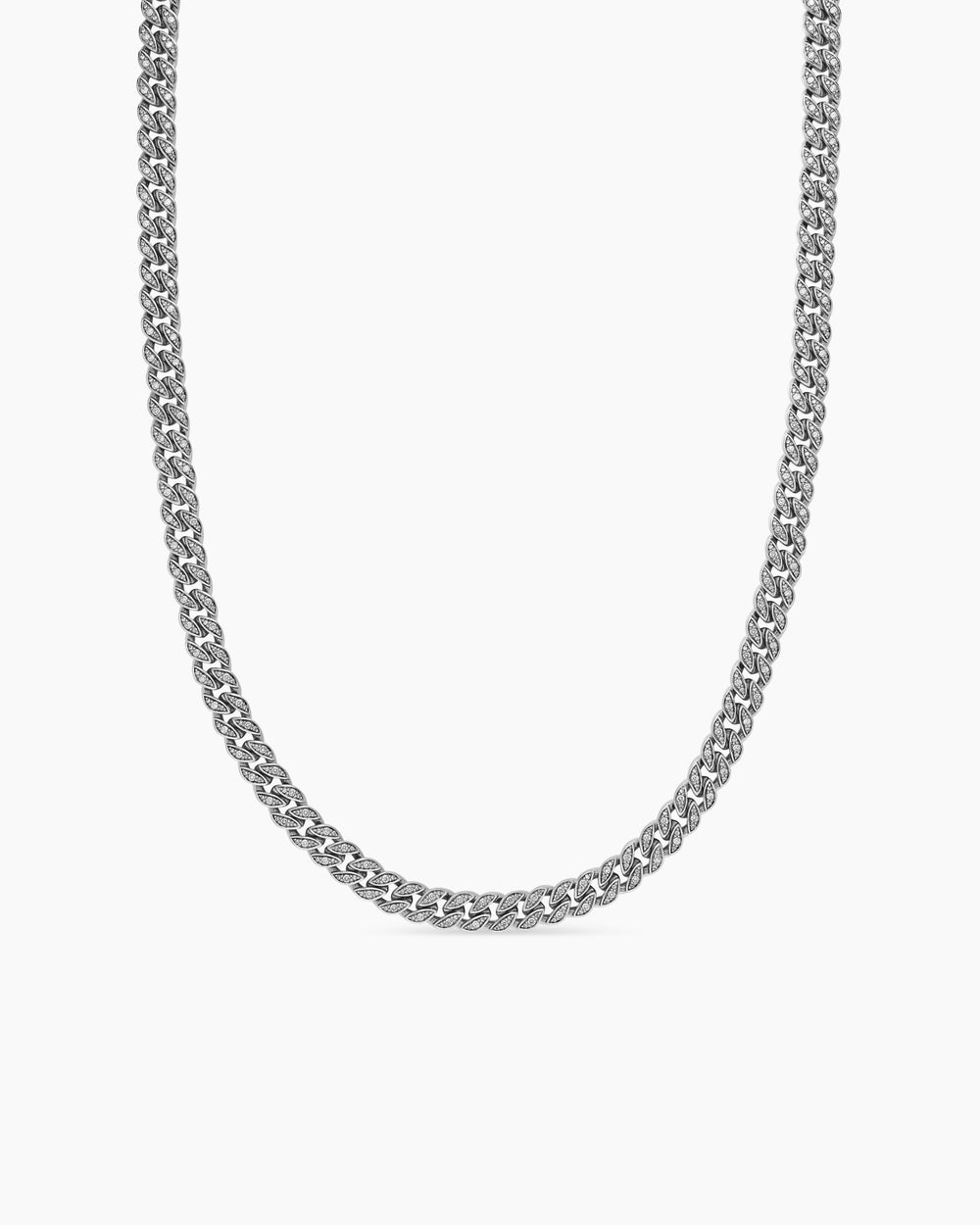 Womens Curb Chain Necklace in Sterling Silver with Diamonds, 7mm