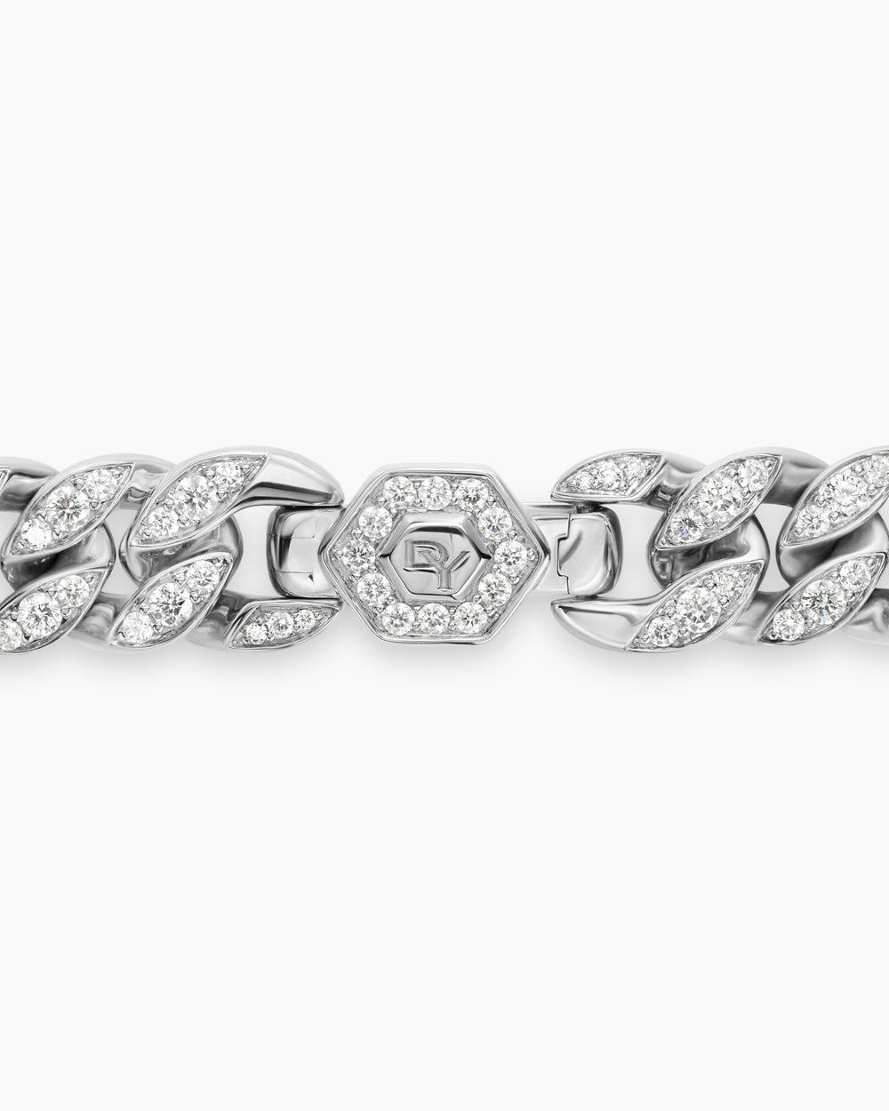 Womens Curb Chain Necklace in Platinum with Diamonds, 11.5mm