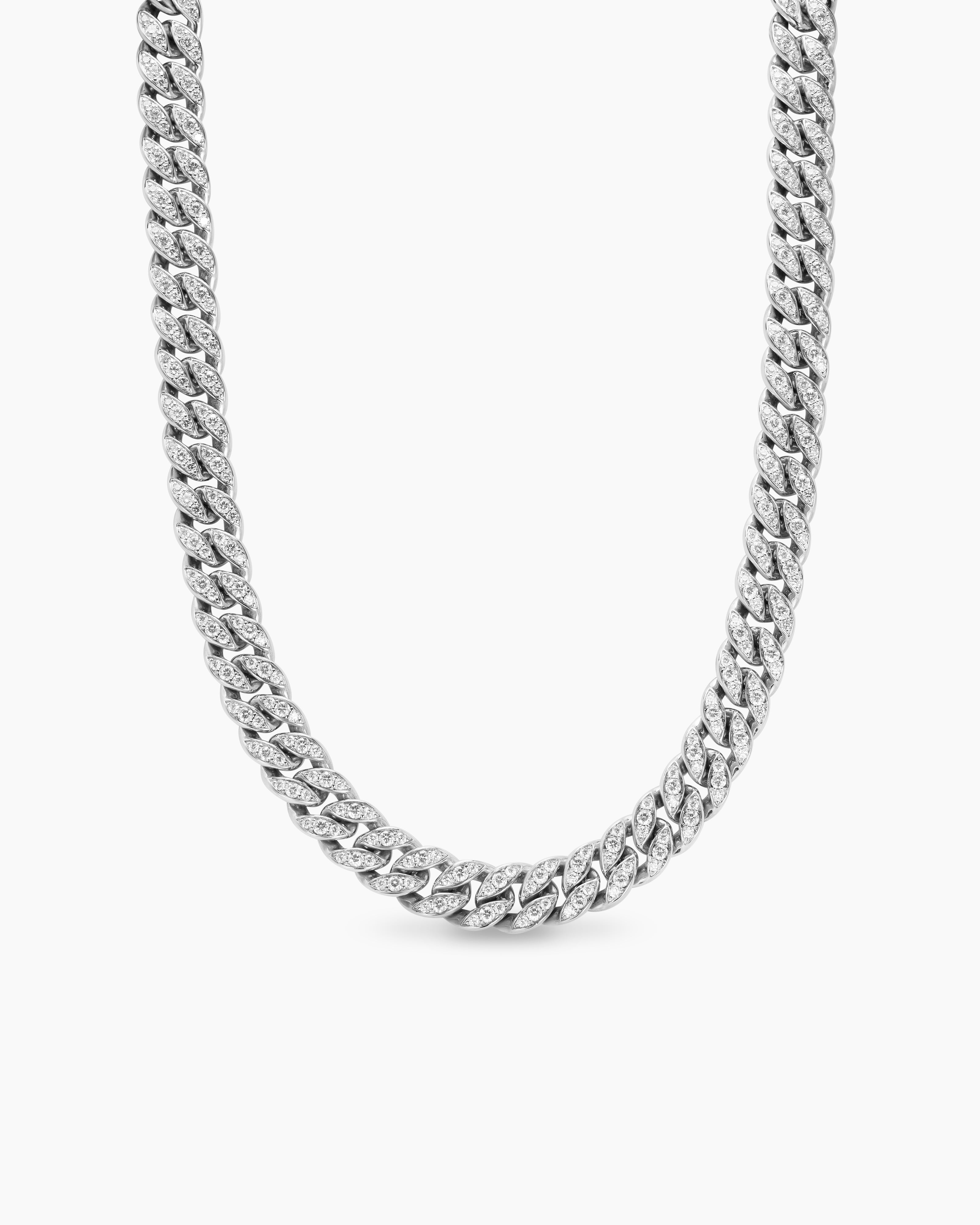 Womens Curb Chain Necklace in Platinum with Diamonds, 11.5mm
