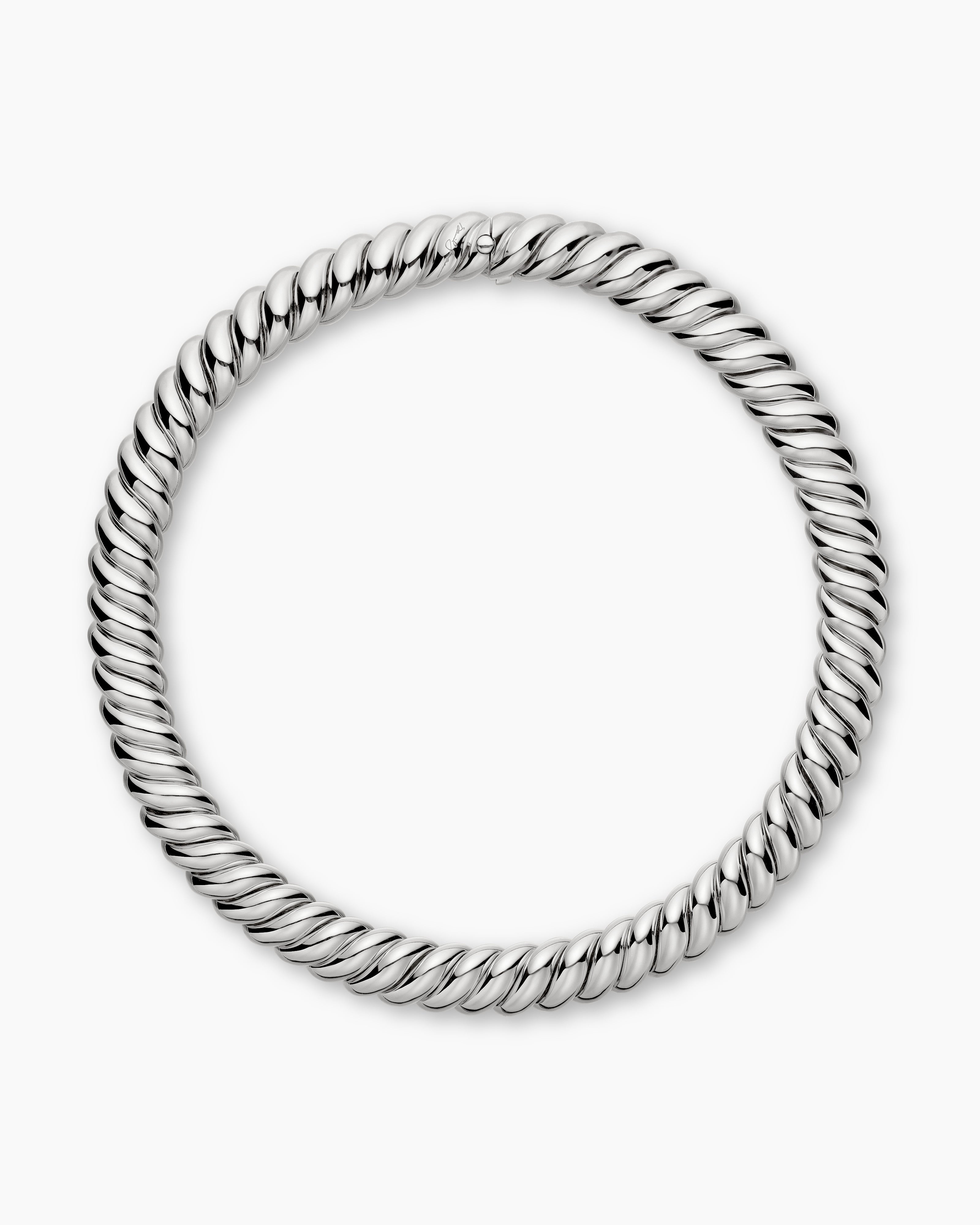 Womens Sculpted Cable Necklace in Sterling Silver, 14mm