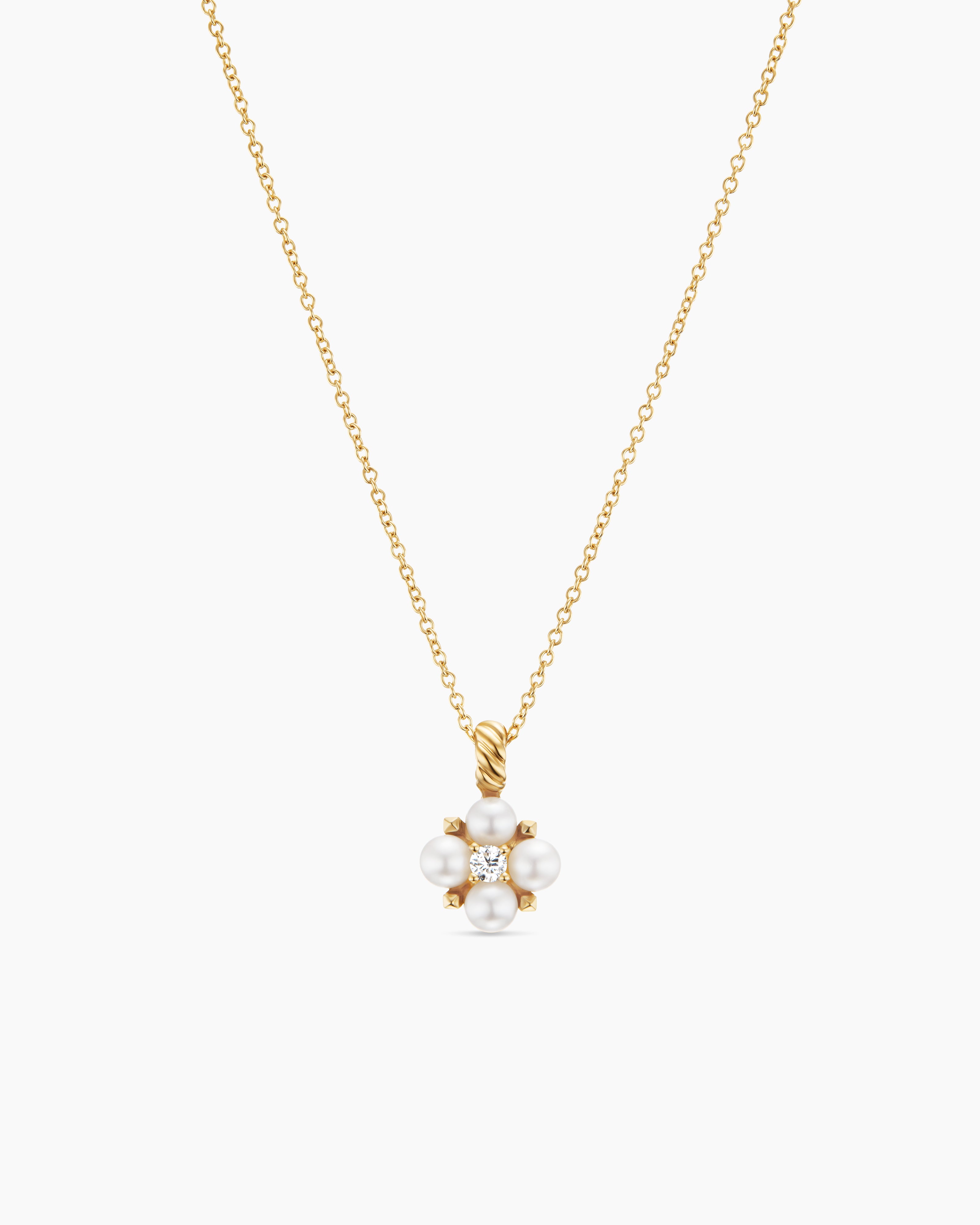 Womens Petite Modern Renaissance&reg; Pearl Pendant Necklace in 18K Yellow Gold with Diamond, 7.3mm