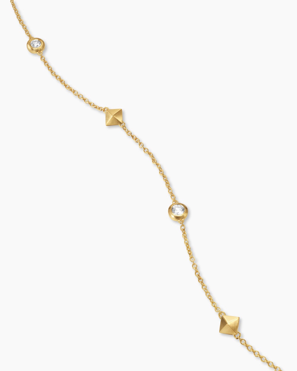 Womens Petite Modern Renaissance® Pyramid Station Necklace in 18K Yellow Gold with Diamonds, 4.6mm