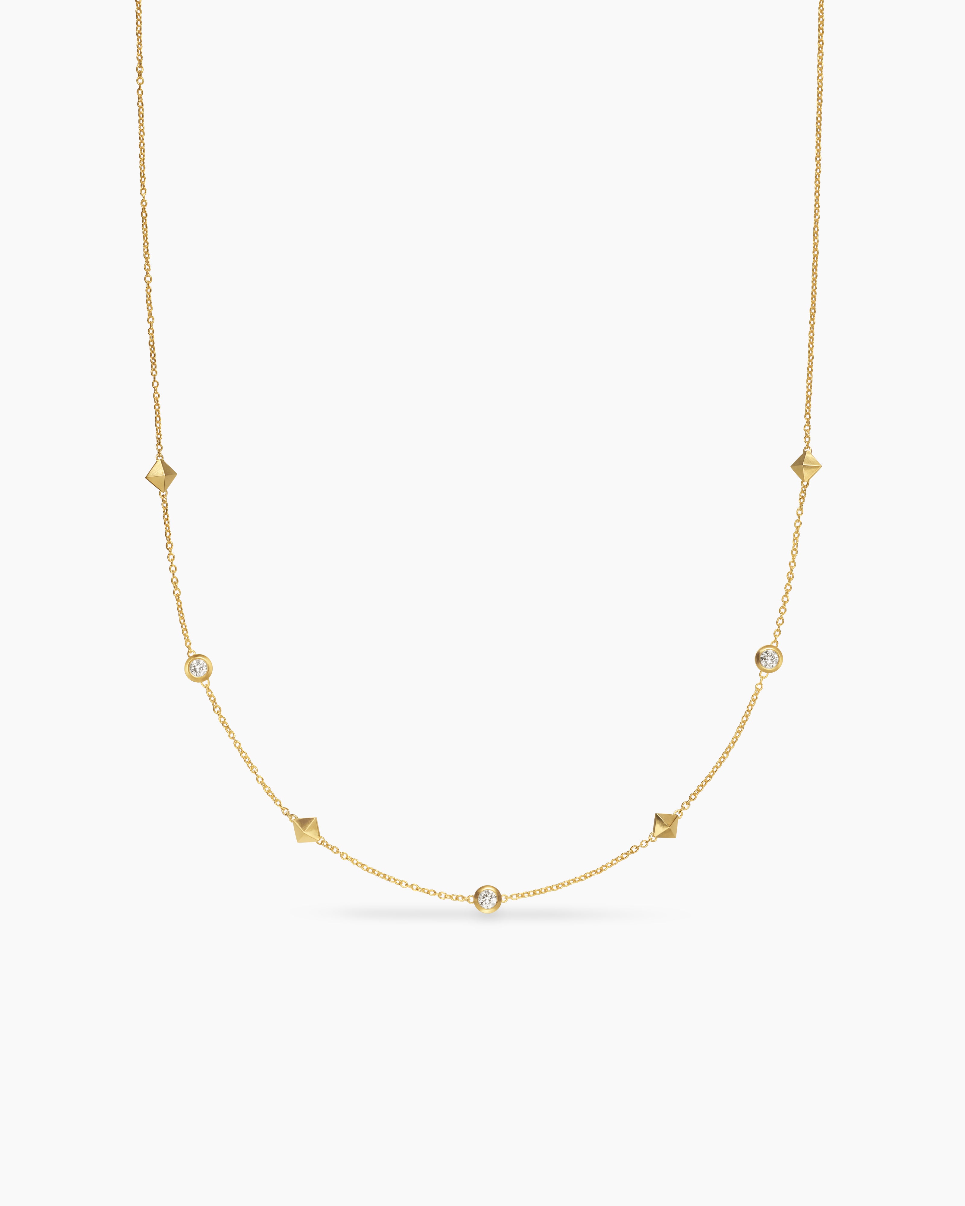 Womens Petite Modern Renaissance&reg; Pyramid Station Necklace in 18K Yellow Gold with Diamonds, 4.6mm
