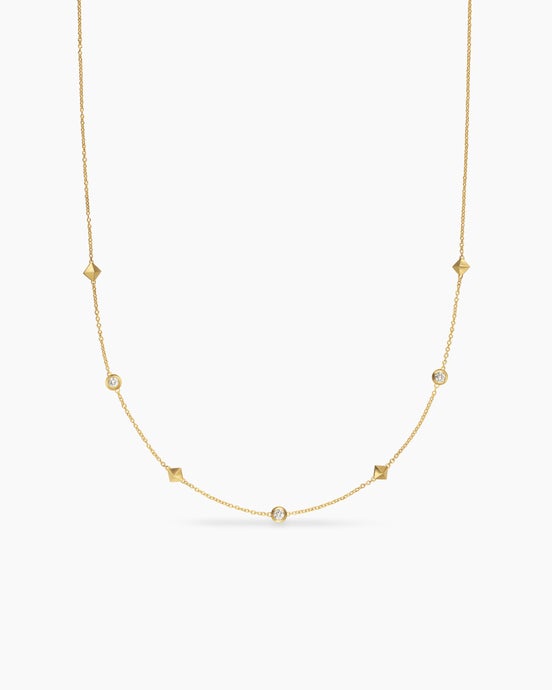 Petite Modern Renaissance® Pyramid Station Necklace in 18K Yellow Gold with Diamonds, 4.6mm