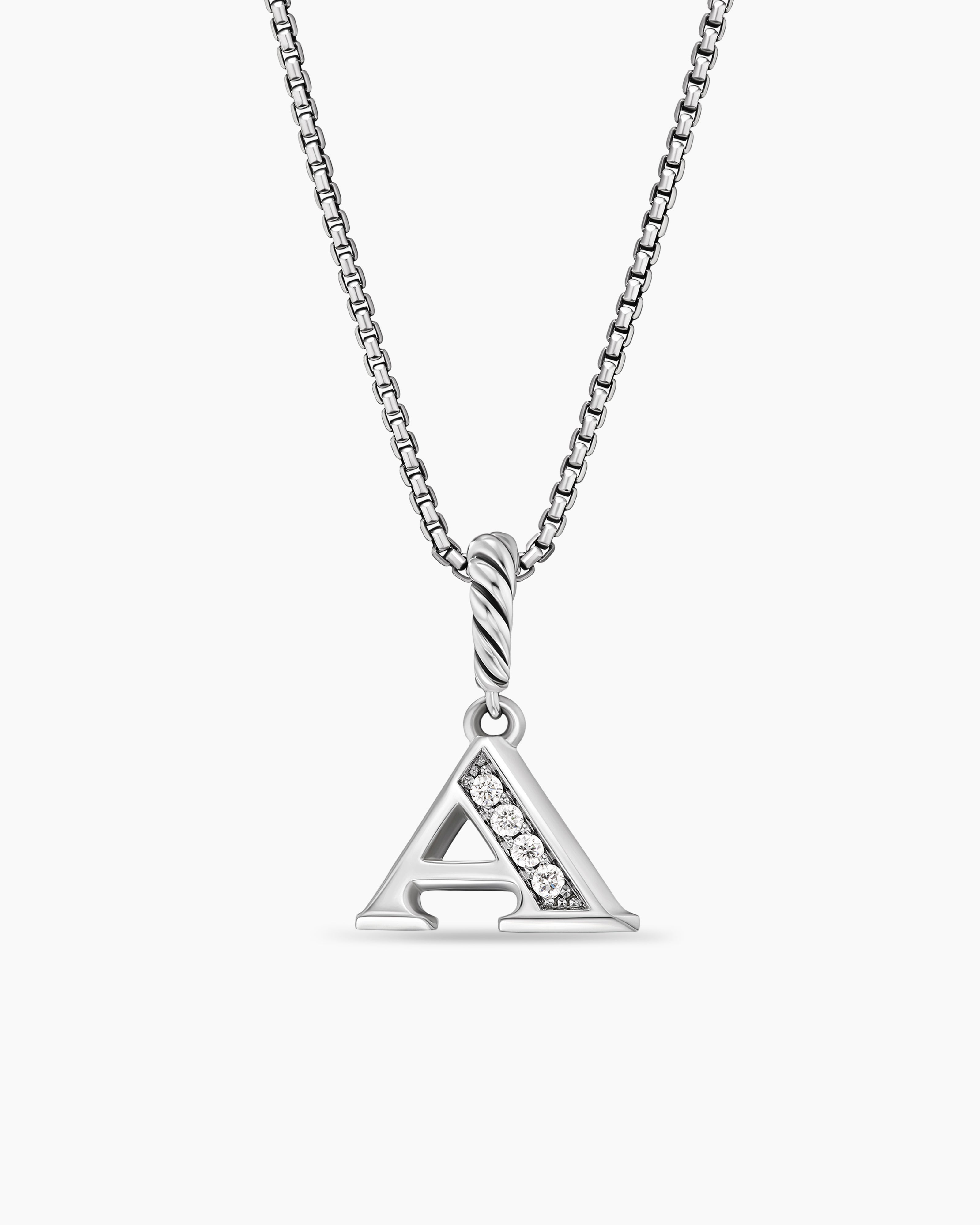 Collier pendentif &agrave; initiale pav&eacute; en argent massif avec A en diamant femmes 