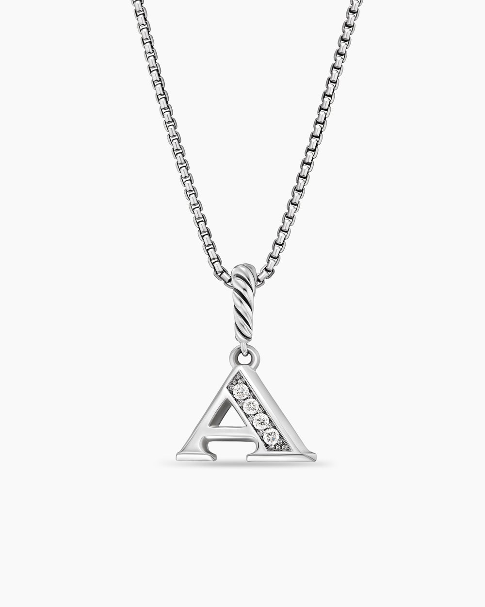 Collier pendentif à initiale pavé en argent massif avec A en diamant femmes